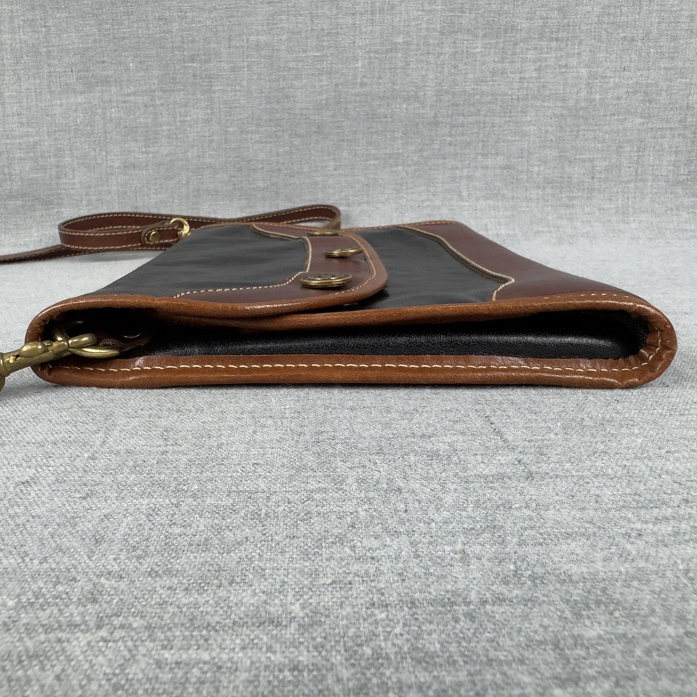 Brahmin Crossbody Bag Womens Black Brown Leather Flap Purse Two Tone Messenger - Picture 10 of 15